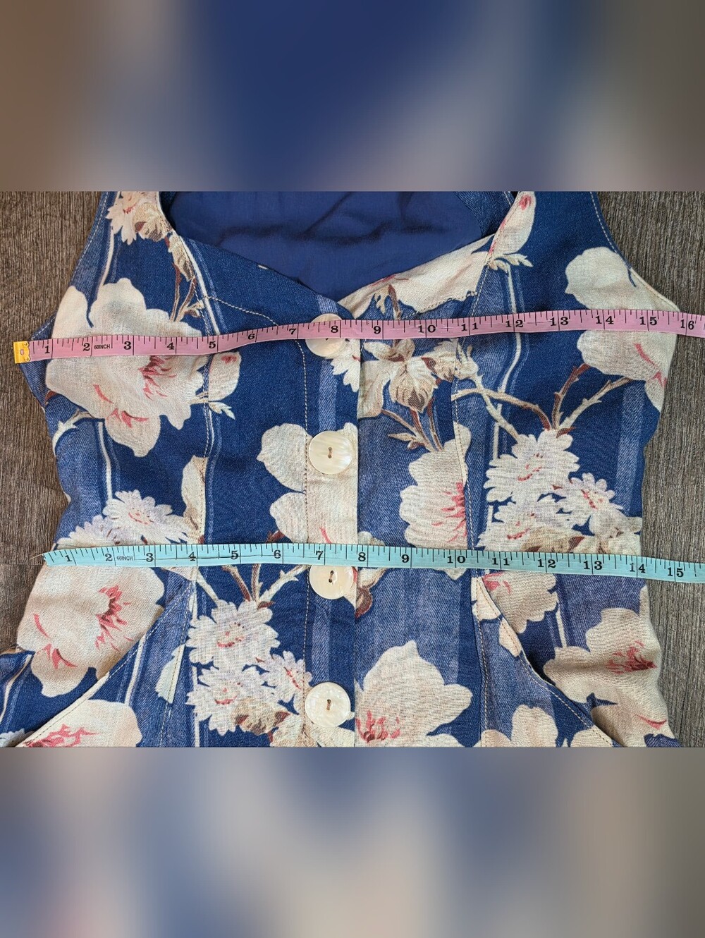 Anthropologie Camellia Collared Midi Dress Womens 2 Blue Cream Floral Retro 90s - Picture 9 of 12